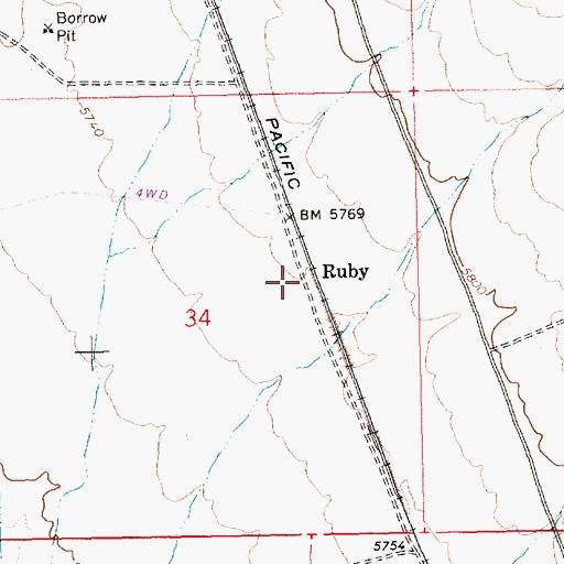 Topographic Map of Ruby, NV