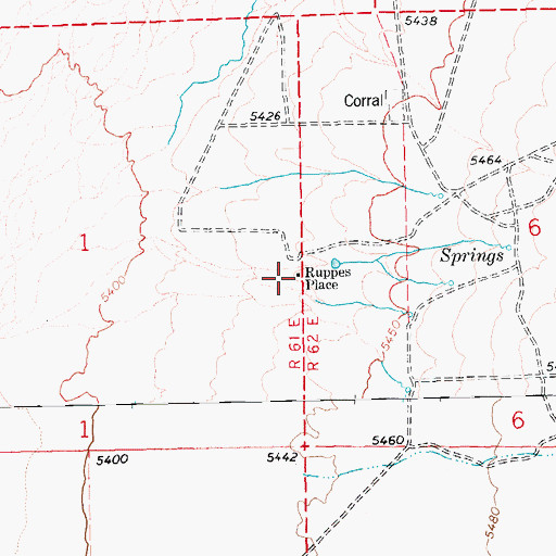 Topographic Map of Ruppes Place, NV