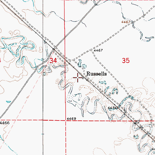 Topographic Map of Russells, NV
