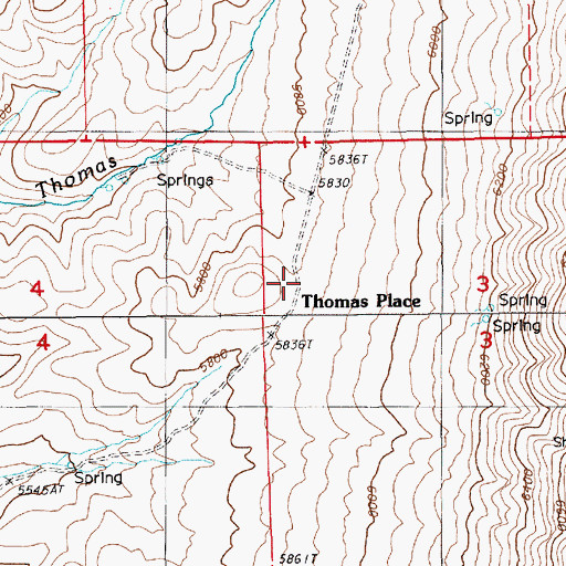 Topographic Map of Thomas Place, NV