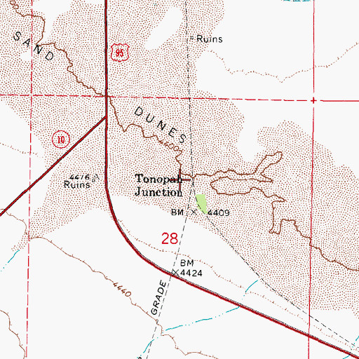 Topographic Map of Tonopah Junction, NV