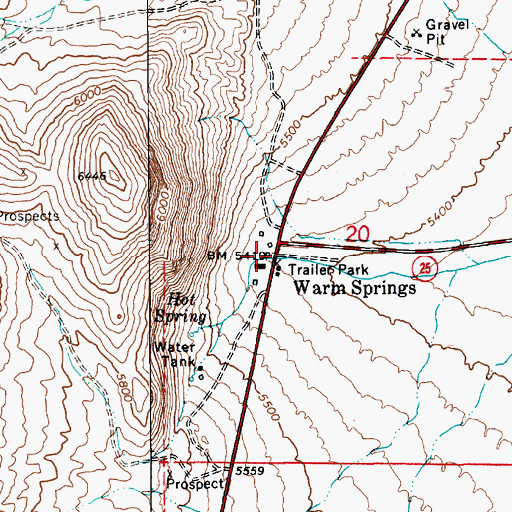 Topographic Map of Warm Springs, NV