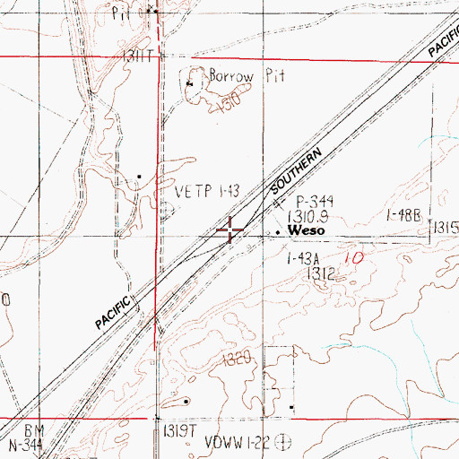 Topographic Map of Weso, NV