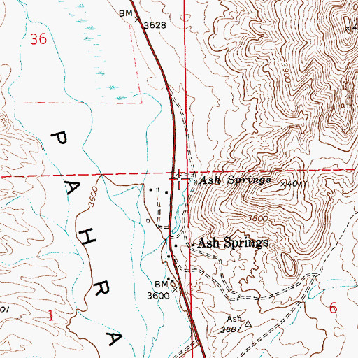 Topographic Map of Ash Springs, NV