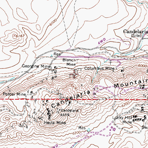 Topographic Map of Columbus Mine, NV