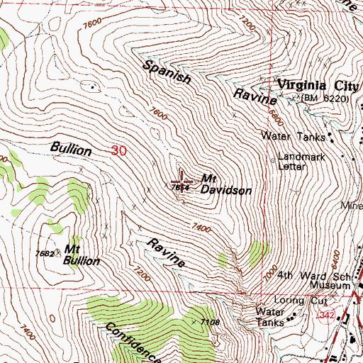 Topographic Map of Mount Davidson, NV
