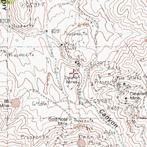 Topographic Map of Delano Mines, NV