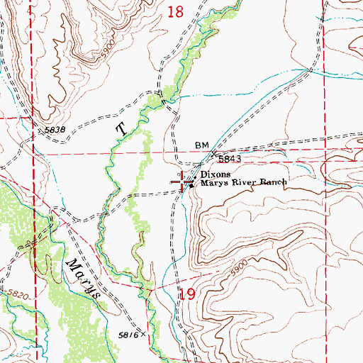 Topographic Map of Dixons Marys River Ranch, NV