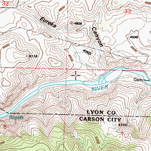 Topographic Map of Eureka Mill, NV