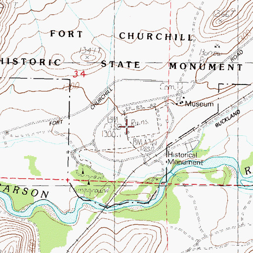 Topographic Map of Fort Churchill Historic State Monument, NV