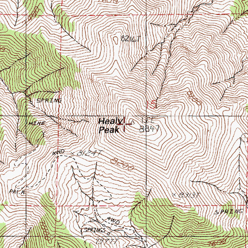 Topographic Map of Healy Peak, NV