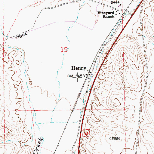 Topographic Map of Henry, NV