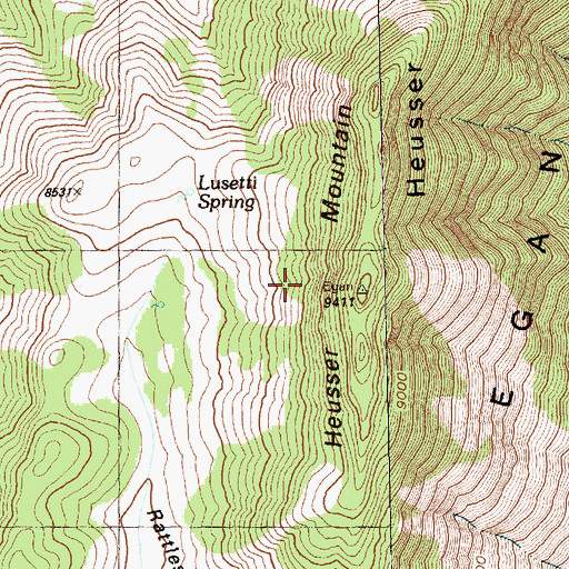 Topographic Map of Heusser Mountain, NV