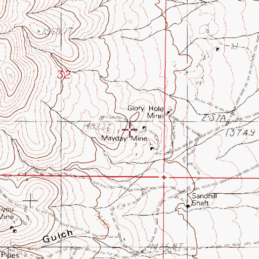 Topographic Map of Mayday Mine, NV