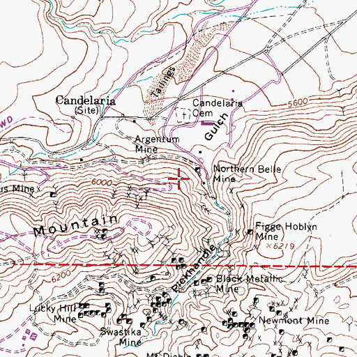 Topographic Map of Northern Belle Mine, NV