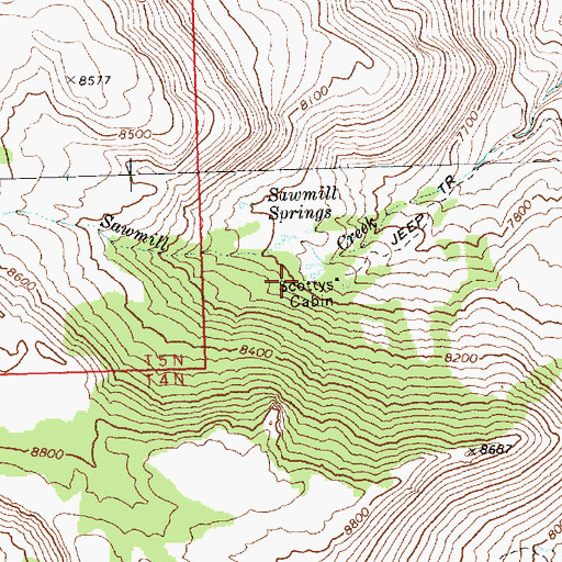 Topographic Map of Scottys Cabin, NV