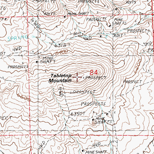 Topographic Map of Tabletop Mountain, NV
