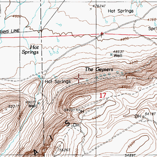 Topographic Map of The Geysers, NV