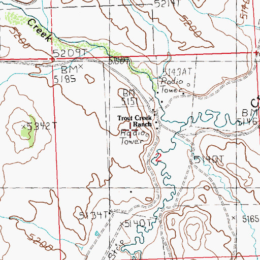 Topographic Map of Trout Creek Ranch, NV