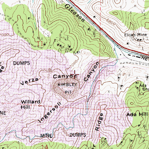 Topographic Map of Verza Canyon, NV