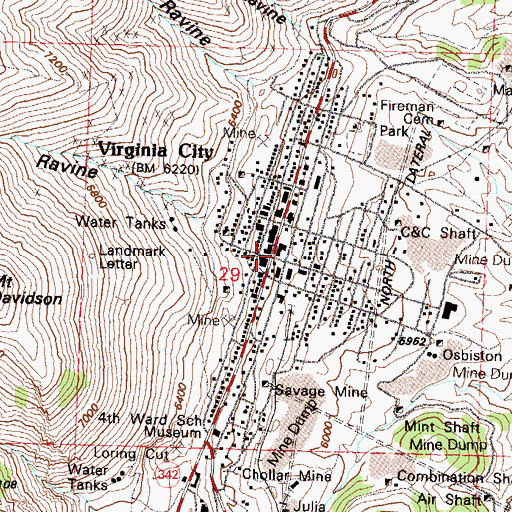 Topographic Map of Virginia City, NV