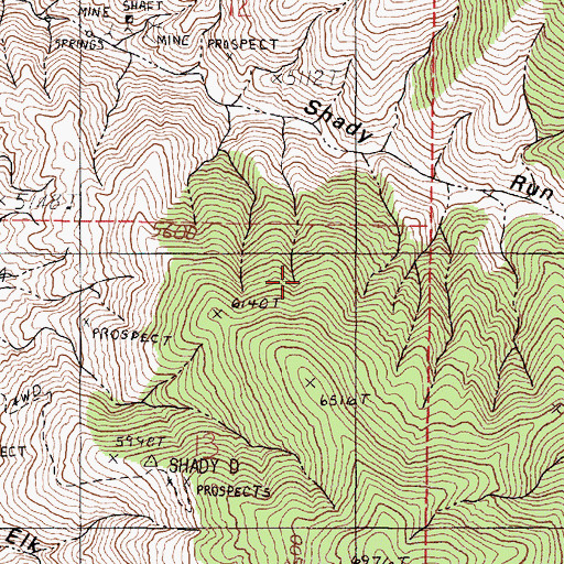 Topographic Map of Shady Run Mining District, NV