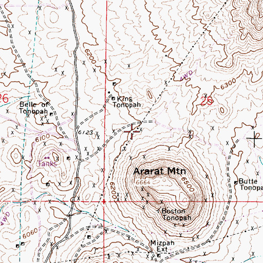 Topographic Map of Tonopah Belmont Mine, NV