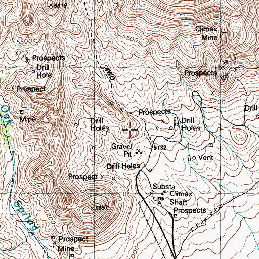 Topographic Map of Oak Spring Mining District, NV
