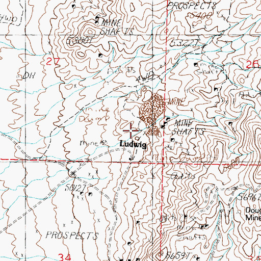 Topographic Map of Nevada Douglas Copper Mines, NV