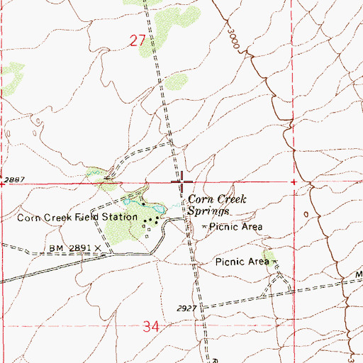 Topographic Map of Corn Creek Dunes, NV