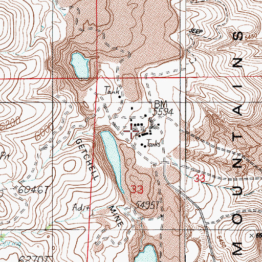 Topographic Map of Getchell, NV