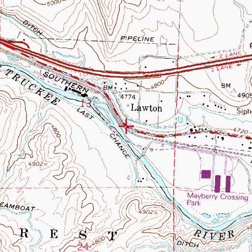 Topographic Map of Lawtons Hot Springs, NV