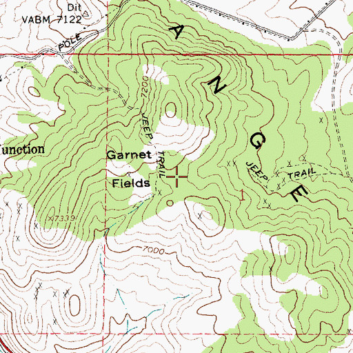Topographic Map of Garnet Fields Rockhound Area, NV