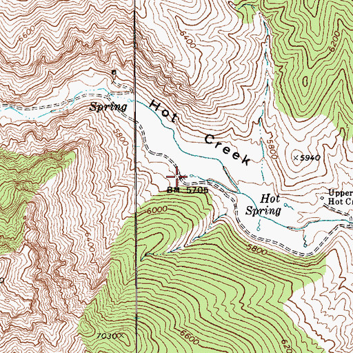 Topographic Map of Upper Hot Creek Ranch Spring, NV