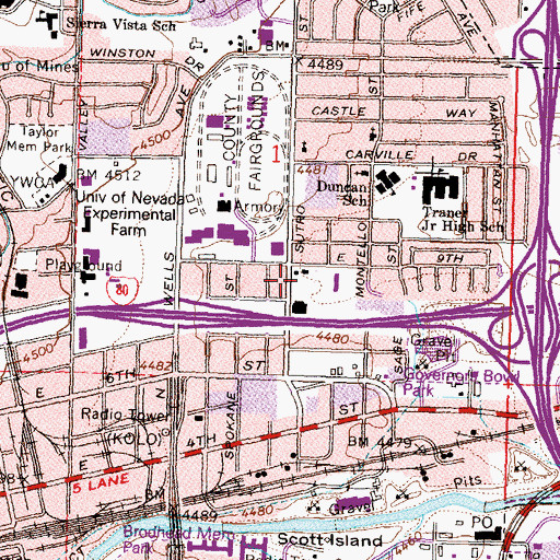 Topographic Map of Truckee Meadows School, NV