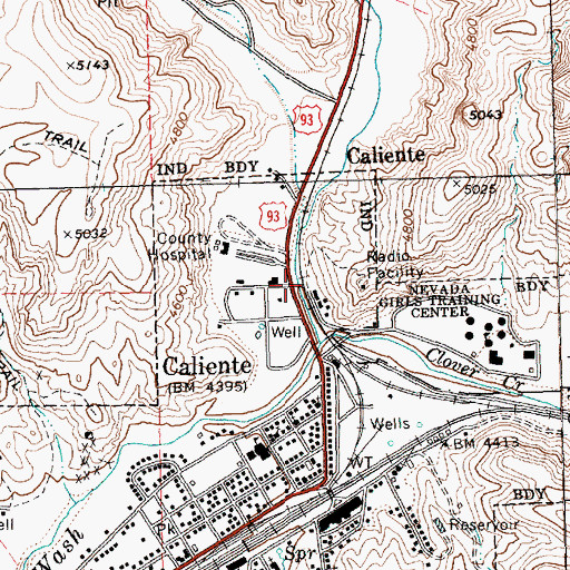 Topographic Map of Caliente Hot Springs, NV