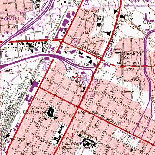 Topographic Map of Las Vegas Racetrack and Ball Park, NV
