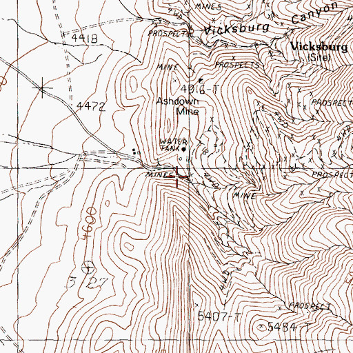 Topographic Map of Pueblo Mill, NV