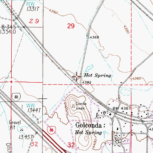 Topographic Map of Golconda Hot Springs, NV