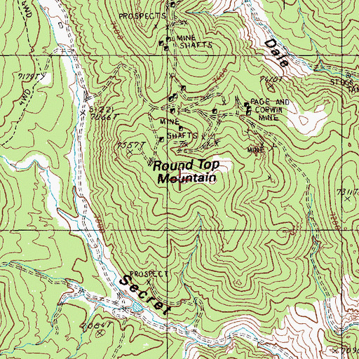 Topographic Map of Secret Valley Mine, NV
