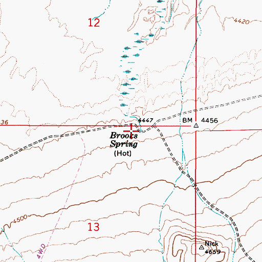 Topographic Map of Brooks Spring, NV