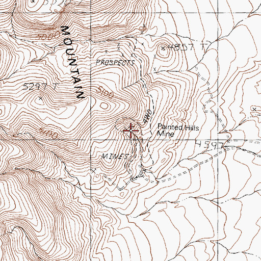 Topographic Map of Painted Hills Mine, NV