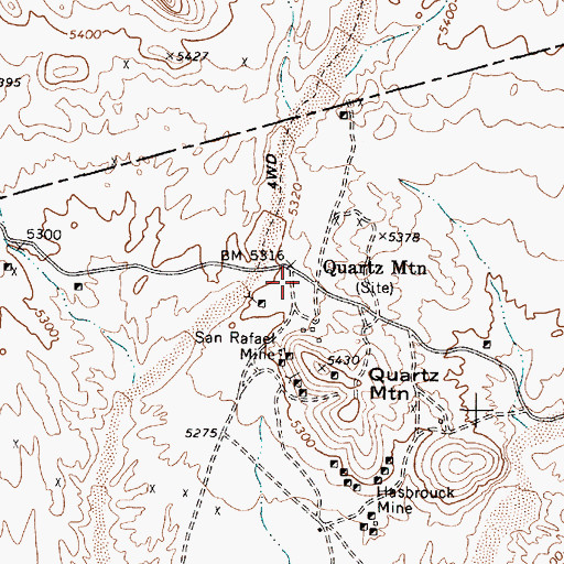 Topographic Map of Quartz Mountain (historical), NV