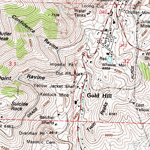 Topographic Map of Gold Hill Depot, NV