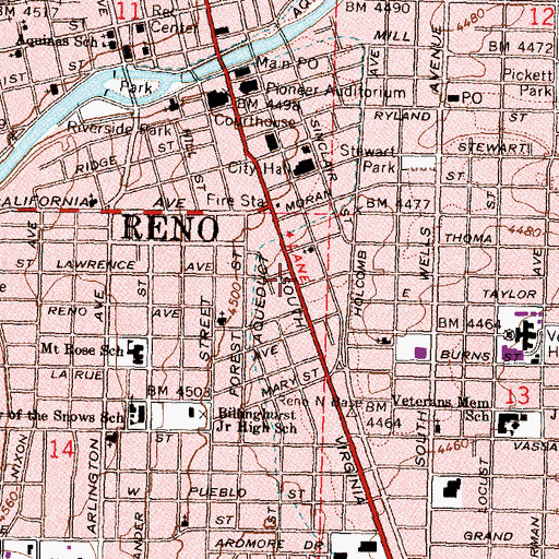 Topographic Map of Reno Township, NV
