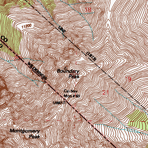 Topographic Map of Boundary Peak, NV