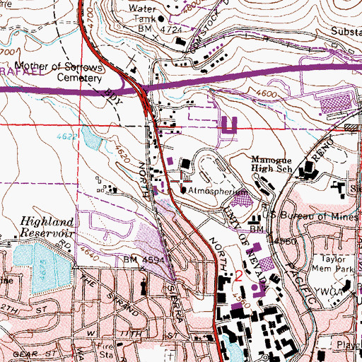 Topographic Map of University of Nevada - Reno, NV