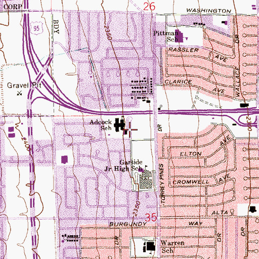 Topographic Map of O K Adcock Elementary School, NV