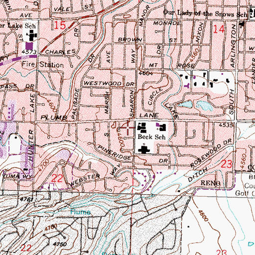 Topographic Map of Jessie Beck Elementary School, NV