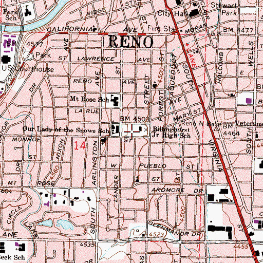 Topographic Map of Billinghurst Junior High School (historical), NV